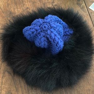 Vintage YSL fur and electric blue wool hat